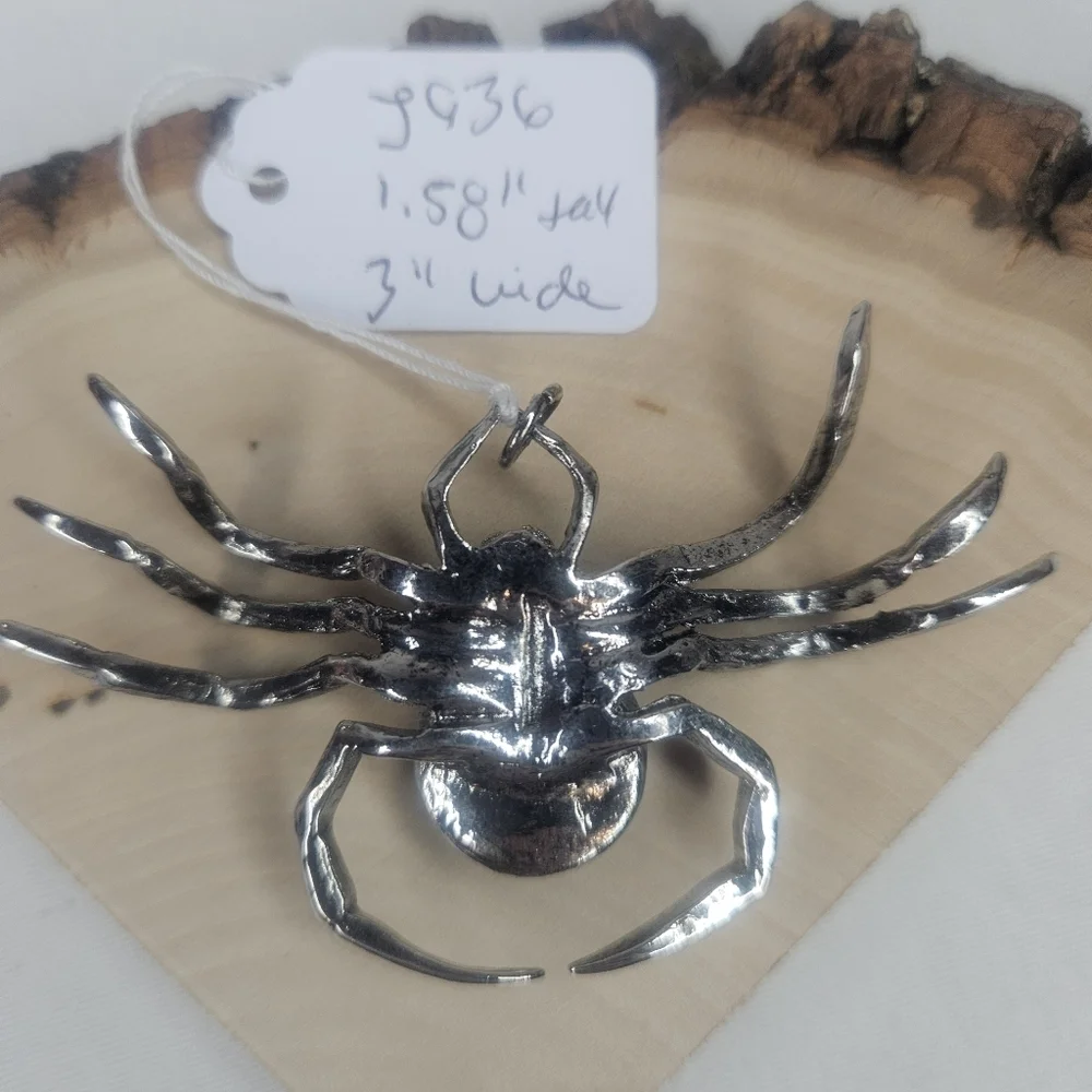 Ruby Red Rhinestone Abdomen Silver Tone Spider Pendant 3" EUC Large - Picture 5 of 7